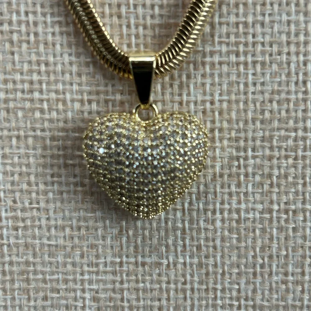 NWOT-18K Gold Filled Snake Chain Necklace w/ Puffy Heart Pendant | AAA CZ | 18”